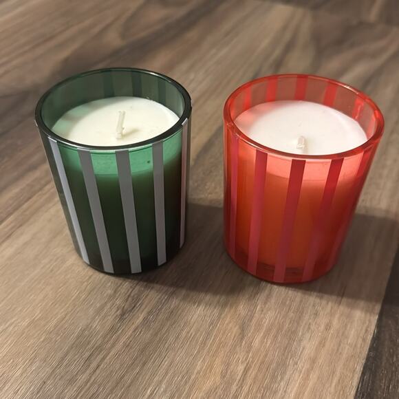 kate spade new york x Target Stripe Glass Mini Candle Lot of 2 pink & green NEW - Picture 1 of 6